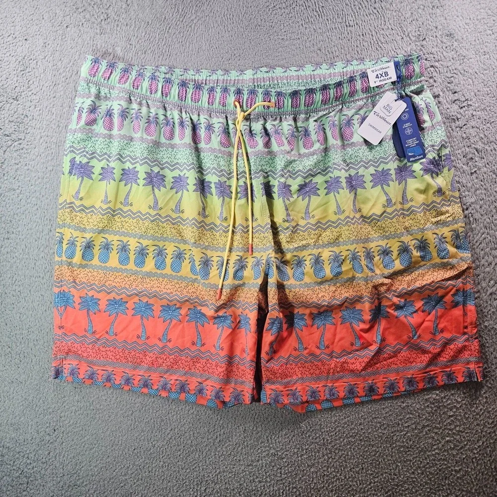 NWT Caribbean Swim Shorts Trunks Men's 4XB Big‎ Lined Tropical Pineapple Palm